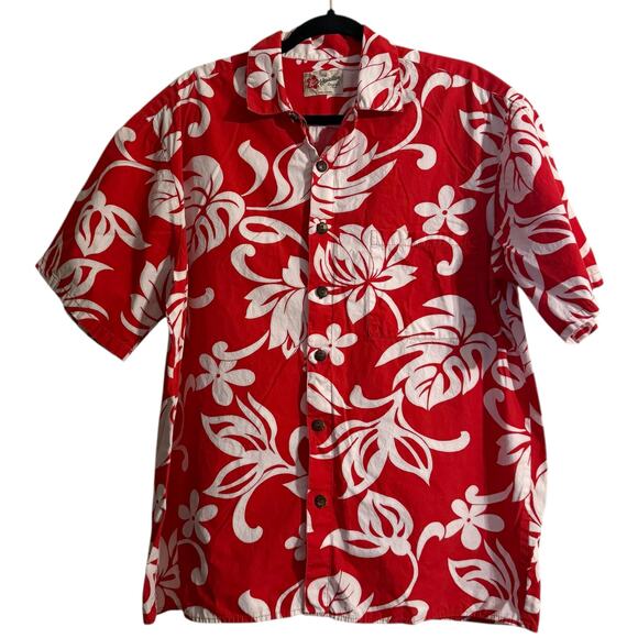 Hilo Hattie The Original Hawaiian Red Classic Hibiscus Aloha Shirt Men's Large - Picture 2 of 6